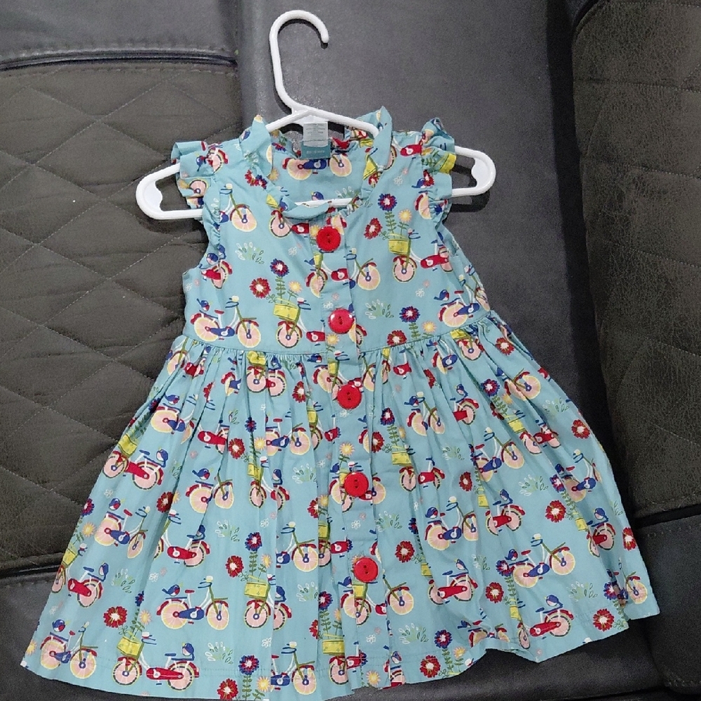 Charming Blue Bicycle Print Kids Dress